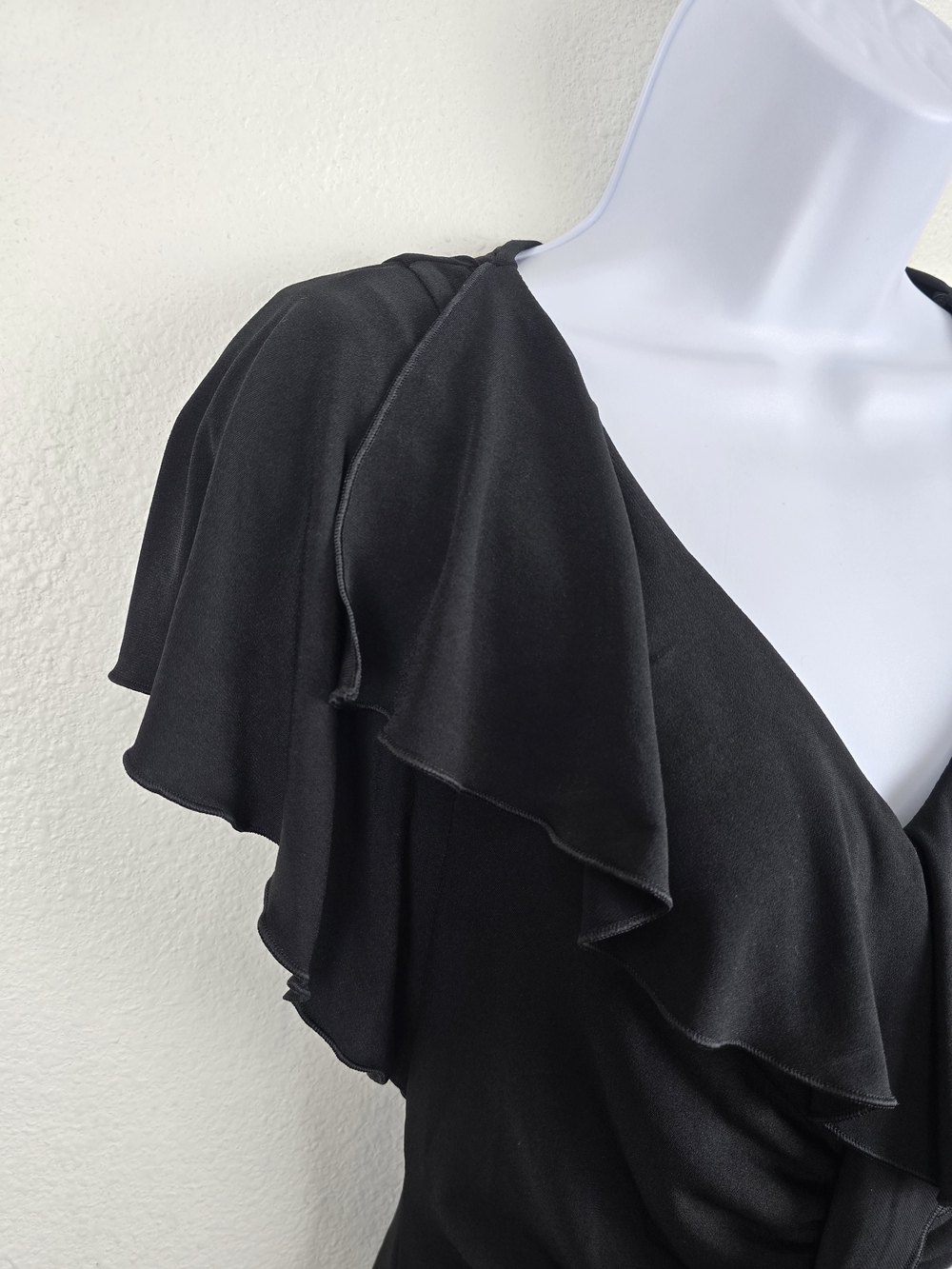 White House Black Market | Black Cascading Ruffle Mini Dress - Size Small - Picture 4 of 7